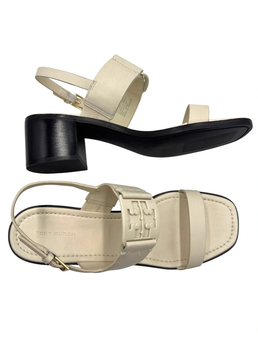 Tory Burch Georgia 55MM Cream Block Heel Slingback Sandals Size 9.5